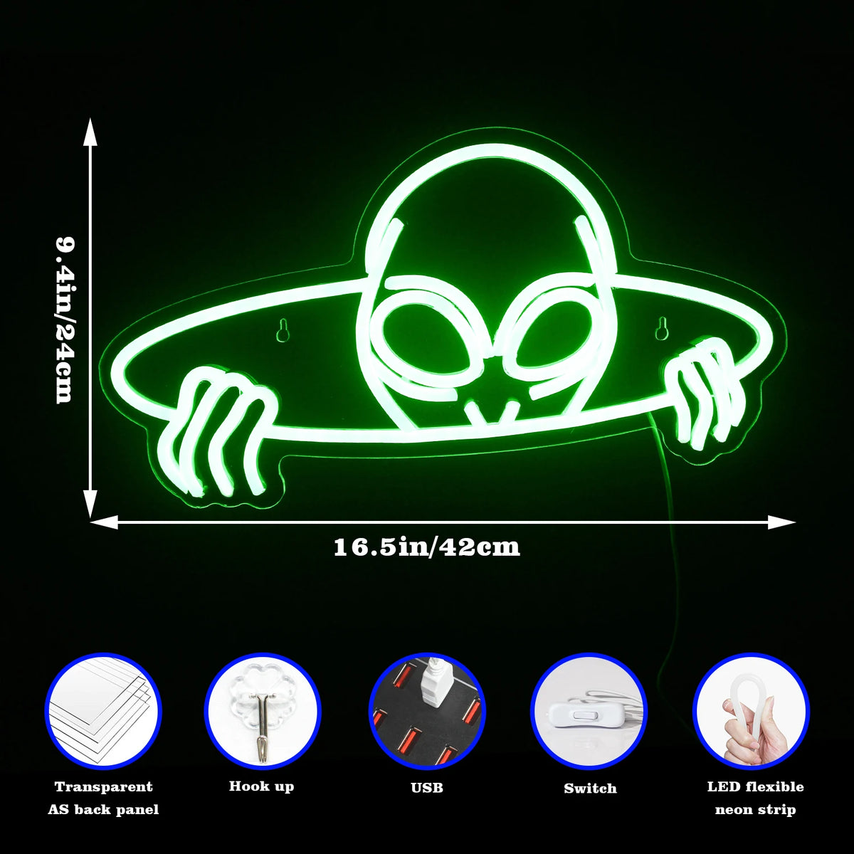 Insegna al neon a LED USB Alien 5V - Economica