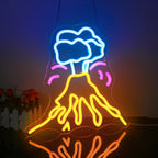 Na zdjęciu widoczny jest jaskrawy neon LED w kształcie wulkanu.