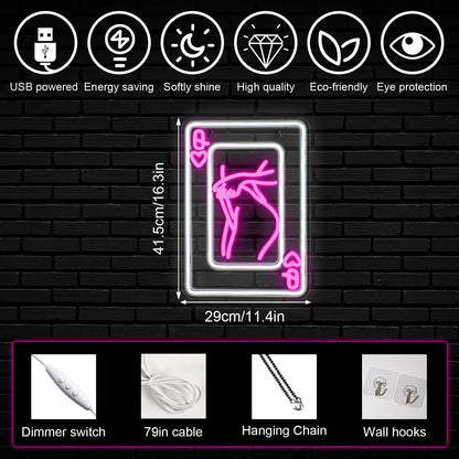 Playing Cards Lady Body 5V Mini USB LED Neon Sign - Budget Friendly