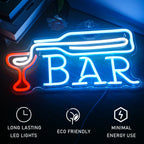 BAR – Veini klaasi valav pudel – LED-neoonreklaam (5 V USB)