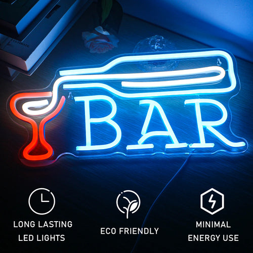 BAR – Bouteille de vin versée dans un verre – enseigne néon LED (5 V USB)