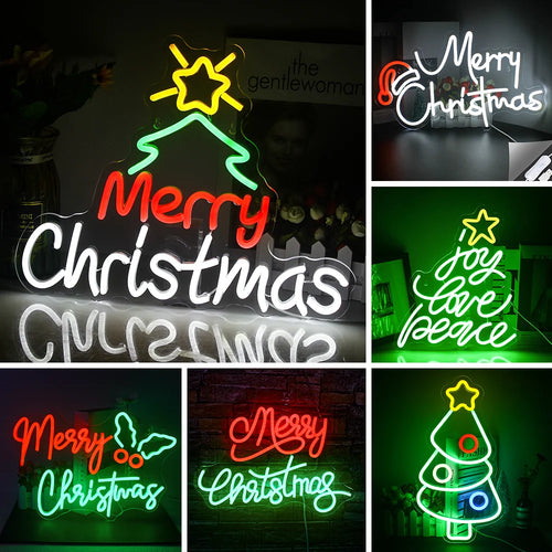 L'immagine presenta una vivace insegna al neon a LED con la scritta "Buon Natale", che irradia una luce calda e festosa.