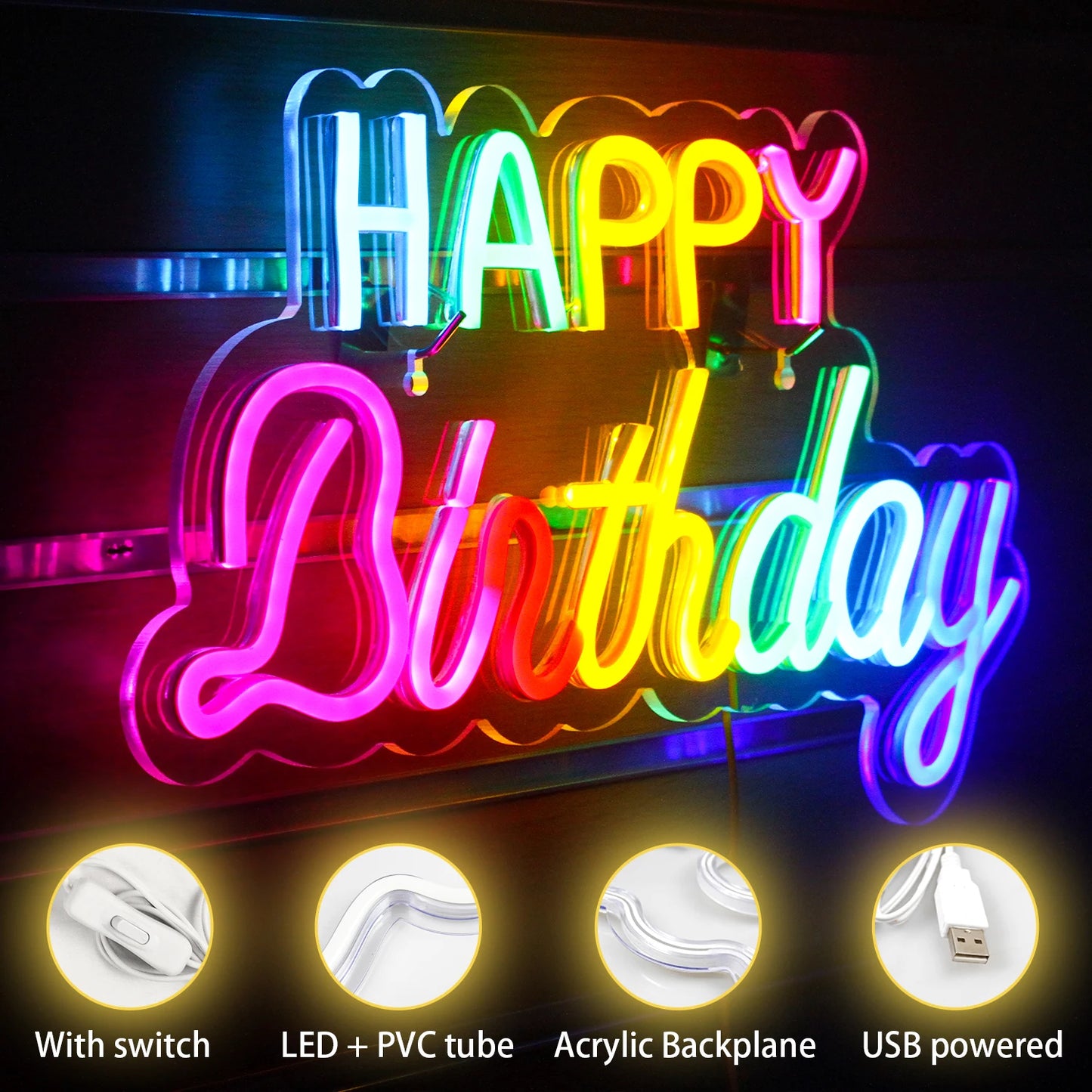 Happy Birthday 5V Mini USB LED Neon Sign - Budget Friendly