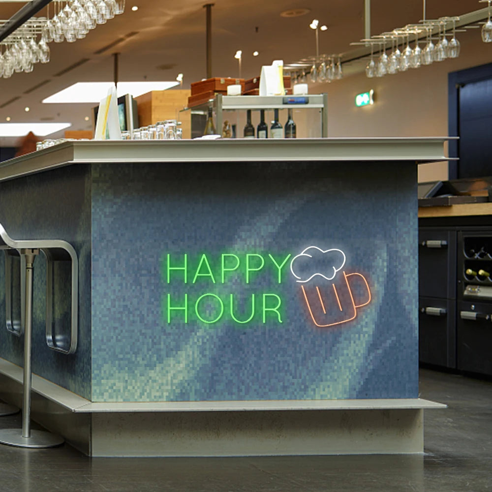 HAPPY HOUR – Бирена халба – светеща реклама от LED неон (5 V USB)
