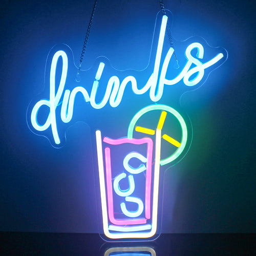 drinks – Glas mit Strohhalm und Zitrusscheibe – LED-Leuchtschild (5 V USB)