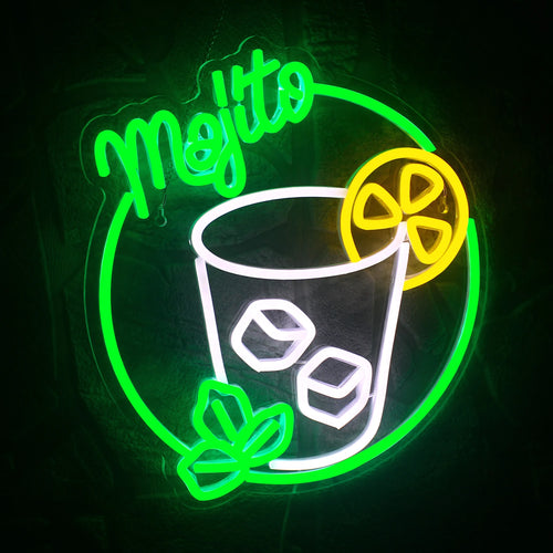 Mojito – Cocktailglas, citrus og mynte – LED-lysskilt (5 V USB)