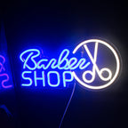 Barber SHOP – Ψαλίδι σε κυκλικό περίγραμμα – φωτεινή επιγραφή LED νέον (5 V USB)