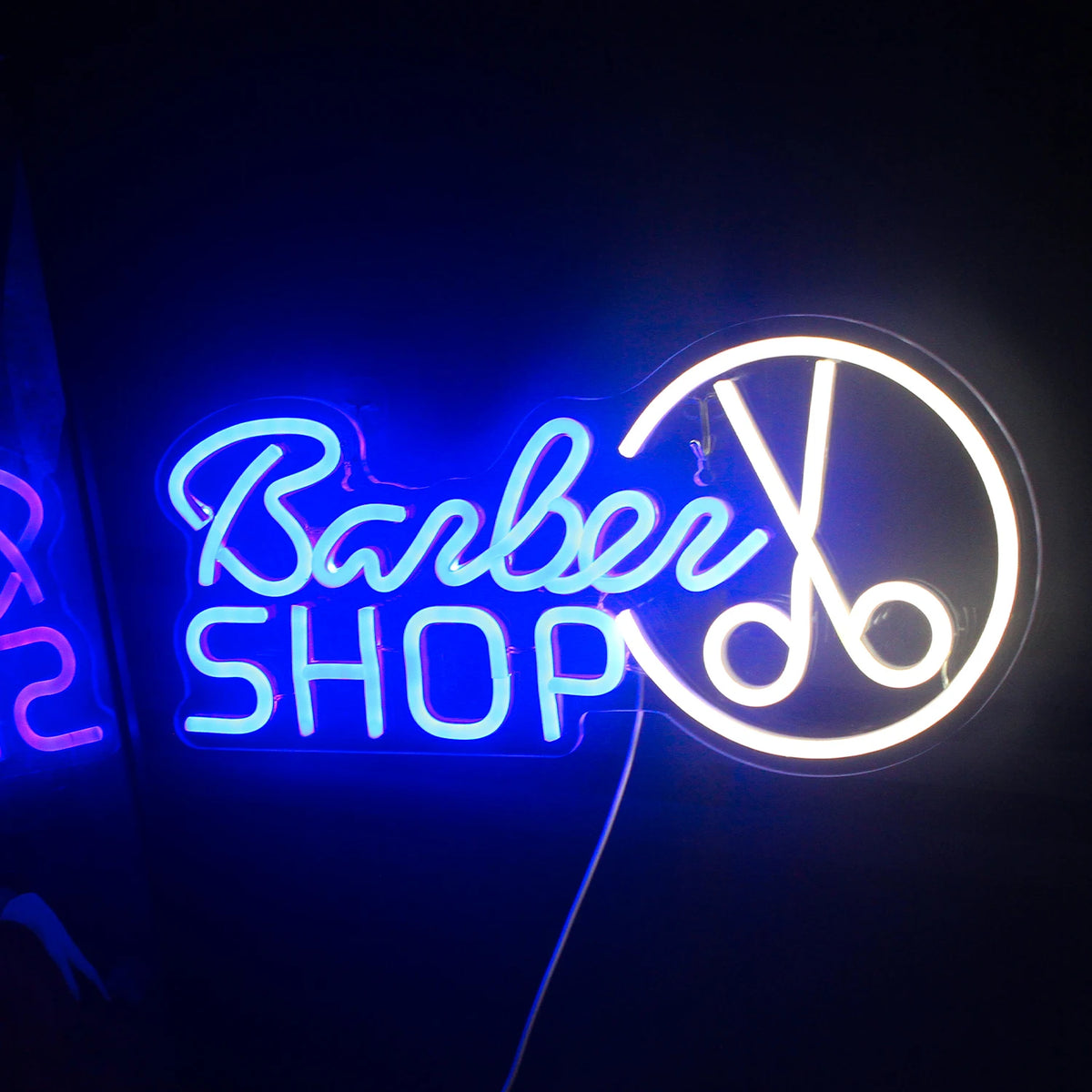 Barber SHOP – Ψαλίδι σε κυκλικό περίγραμμα – φωτεινή επιγραφή LED νέον (5 V USB)