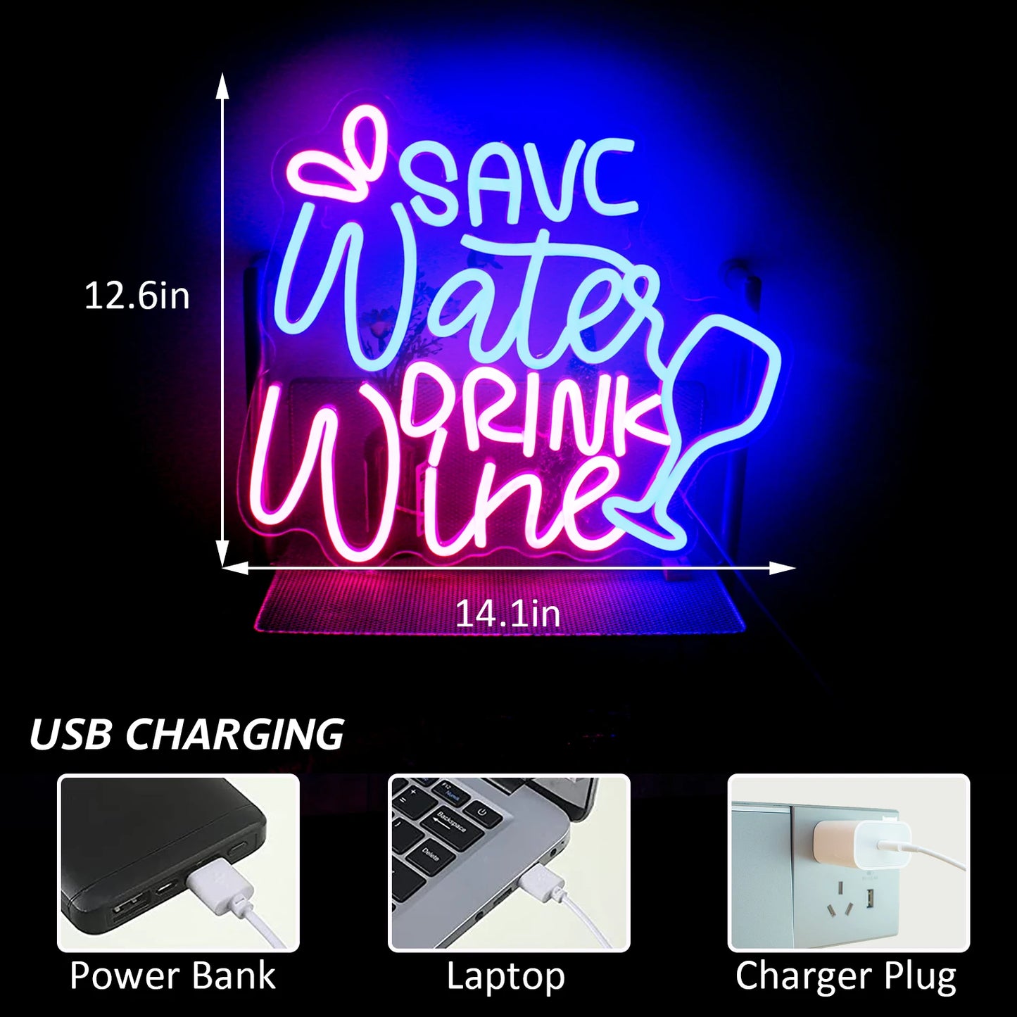 Save Water Drinks Wine 5V Mini USB LED Neon Sign - Budget Friendly