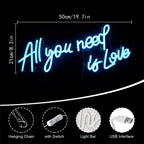 All You Need Is Love – LED неонова табела (5 V USB)