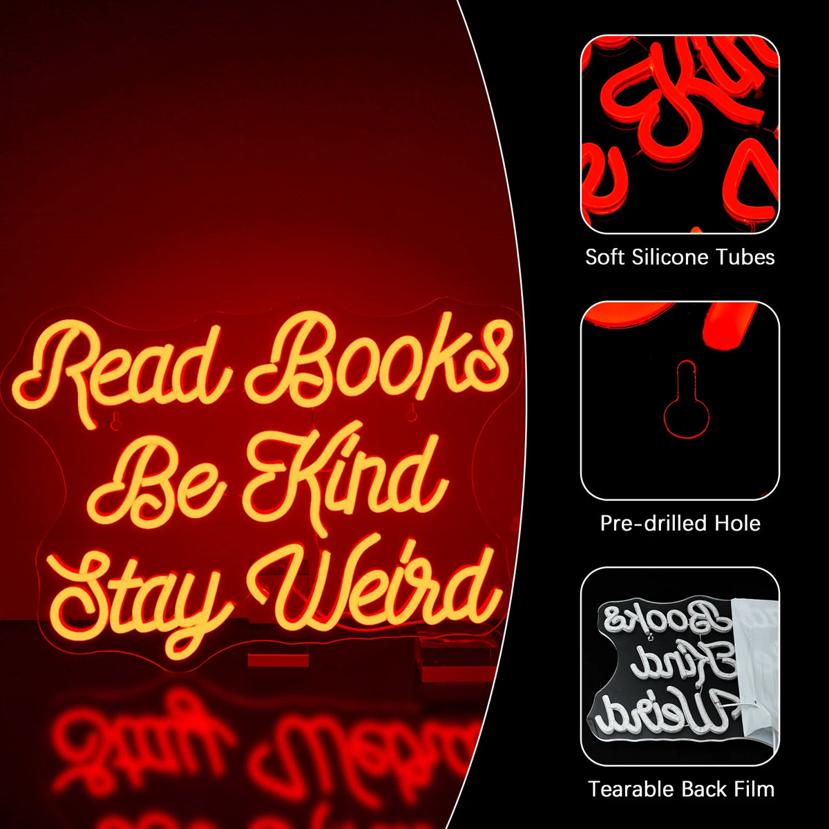 Read Books Be Kind Stay Weird – néon LED (5 V USB)