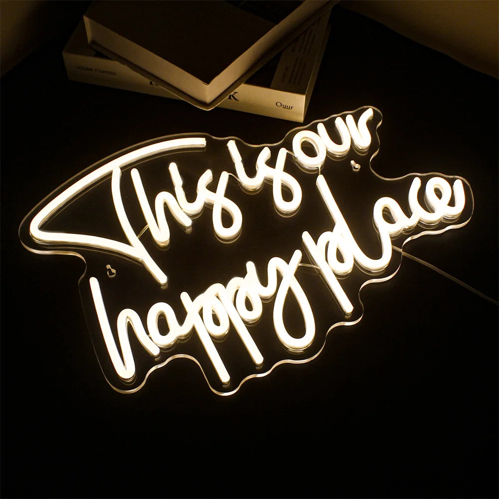 This is our happy place – LED неонова табела (5 V USB)
