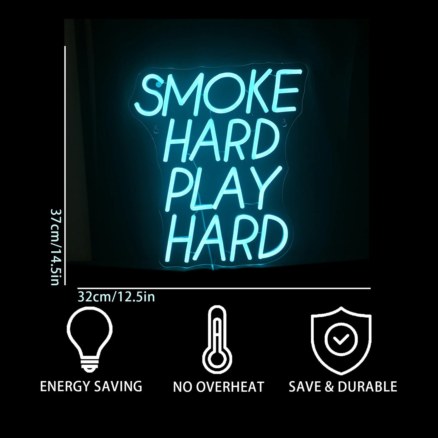 Smoke Hard Play Hard 5V USB LED Neonskilt - Prisvenligt