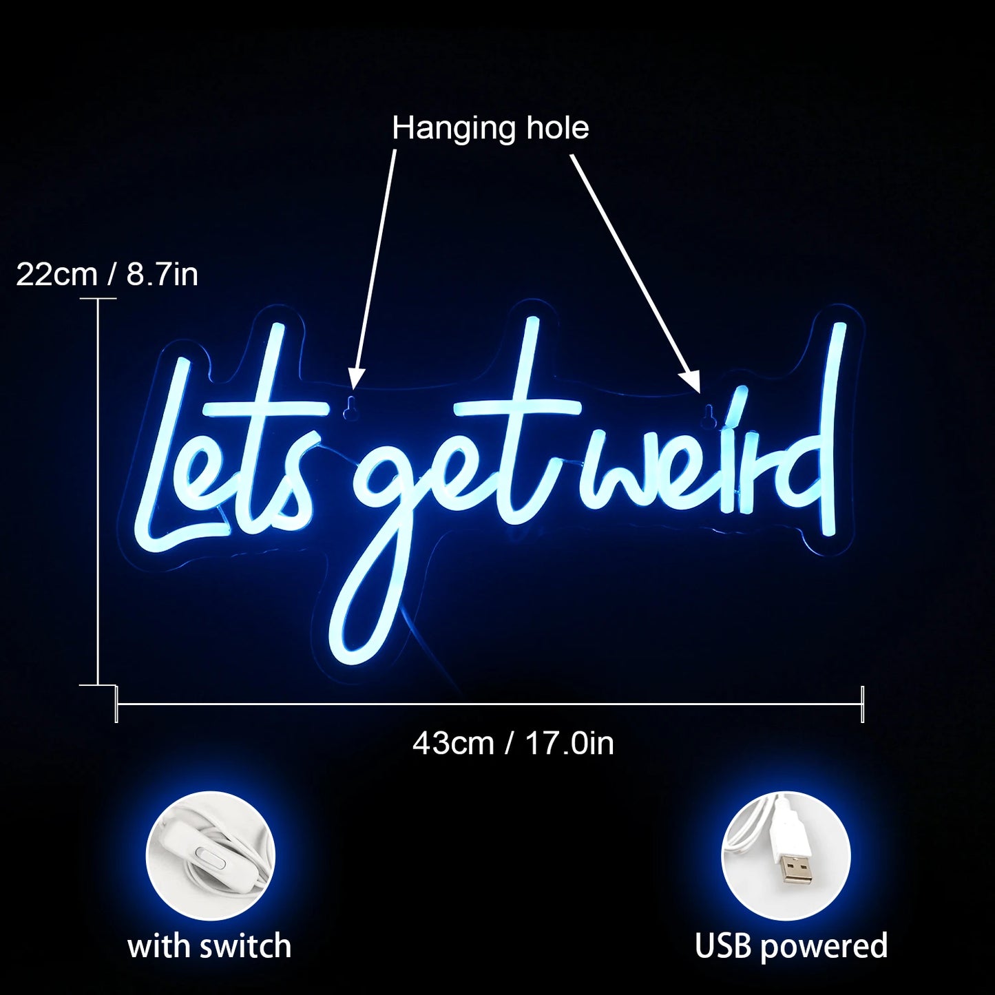 Lets Get Weird 5V Mini USB  LED Neon Sign - Budget Friendly