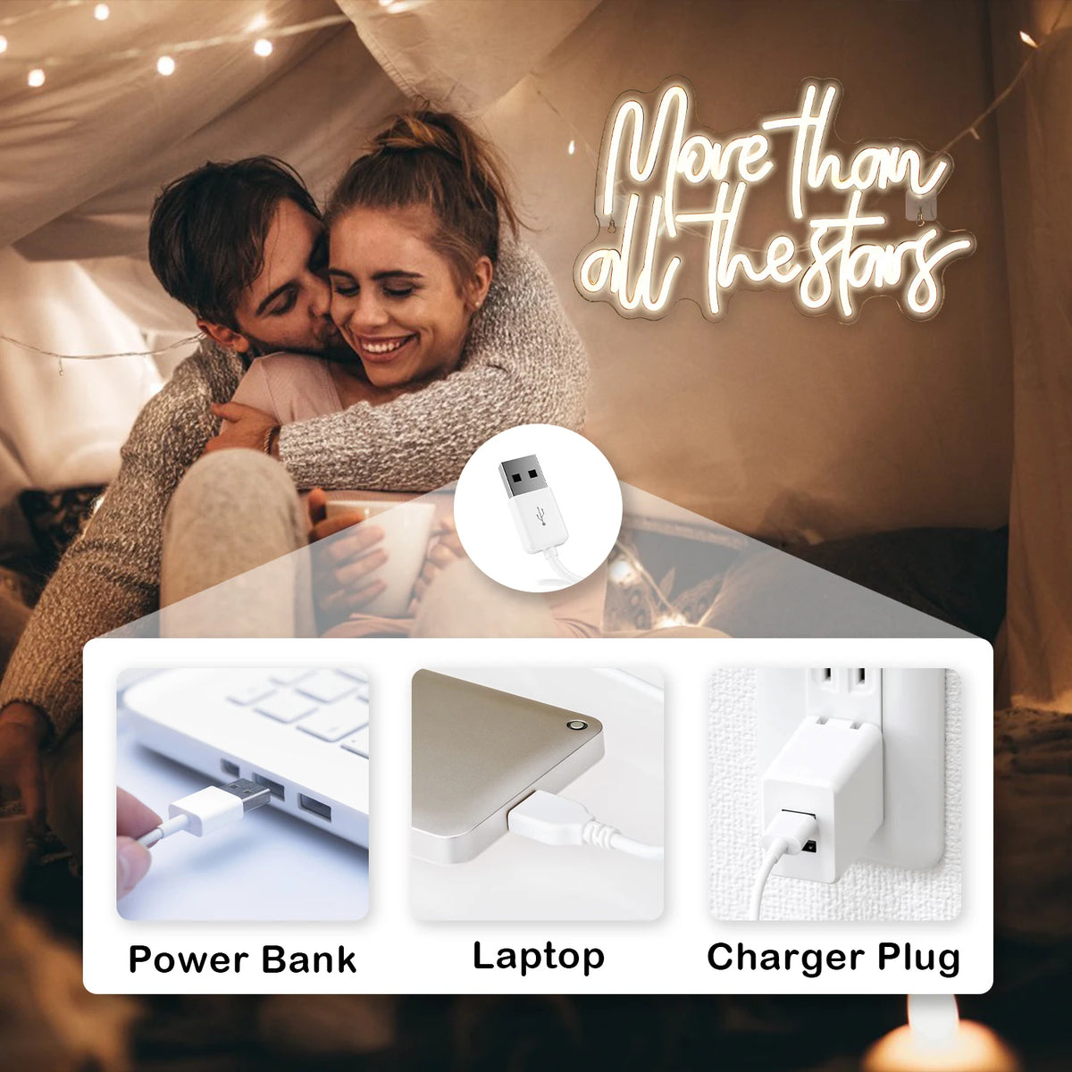 More Than All The Stars – LED-neon felirat (5 V USB)
