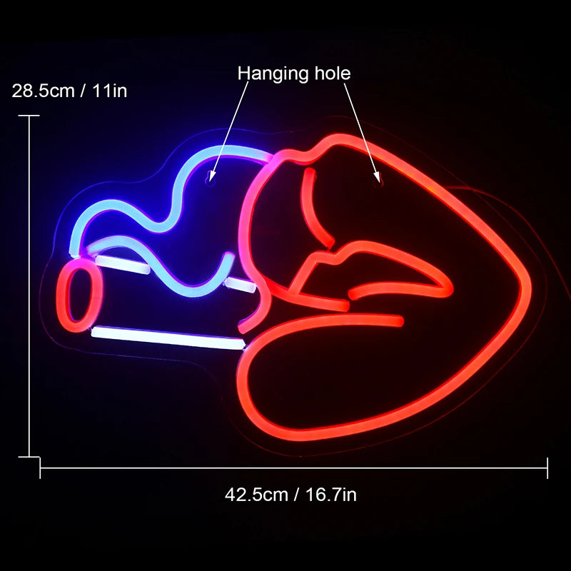Lèvres qui fument – néon mural LED (5 V USB)