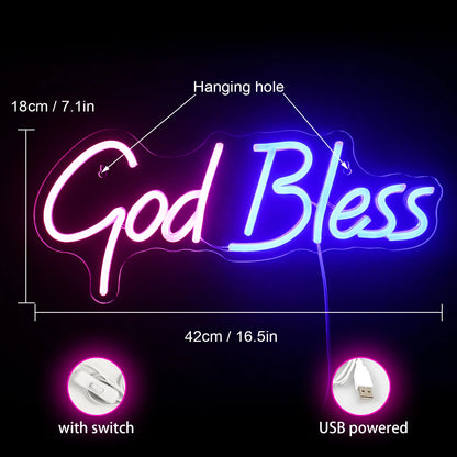 God Bless 5V Mini USB LED Neon Sign - Budget Friendly