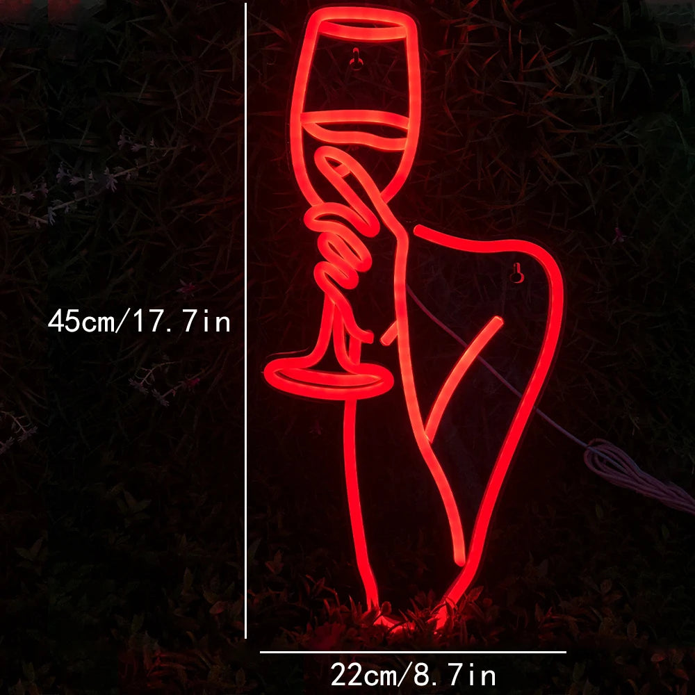Femme et verre à vin – enseigne néon LED (5 V USB)
