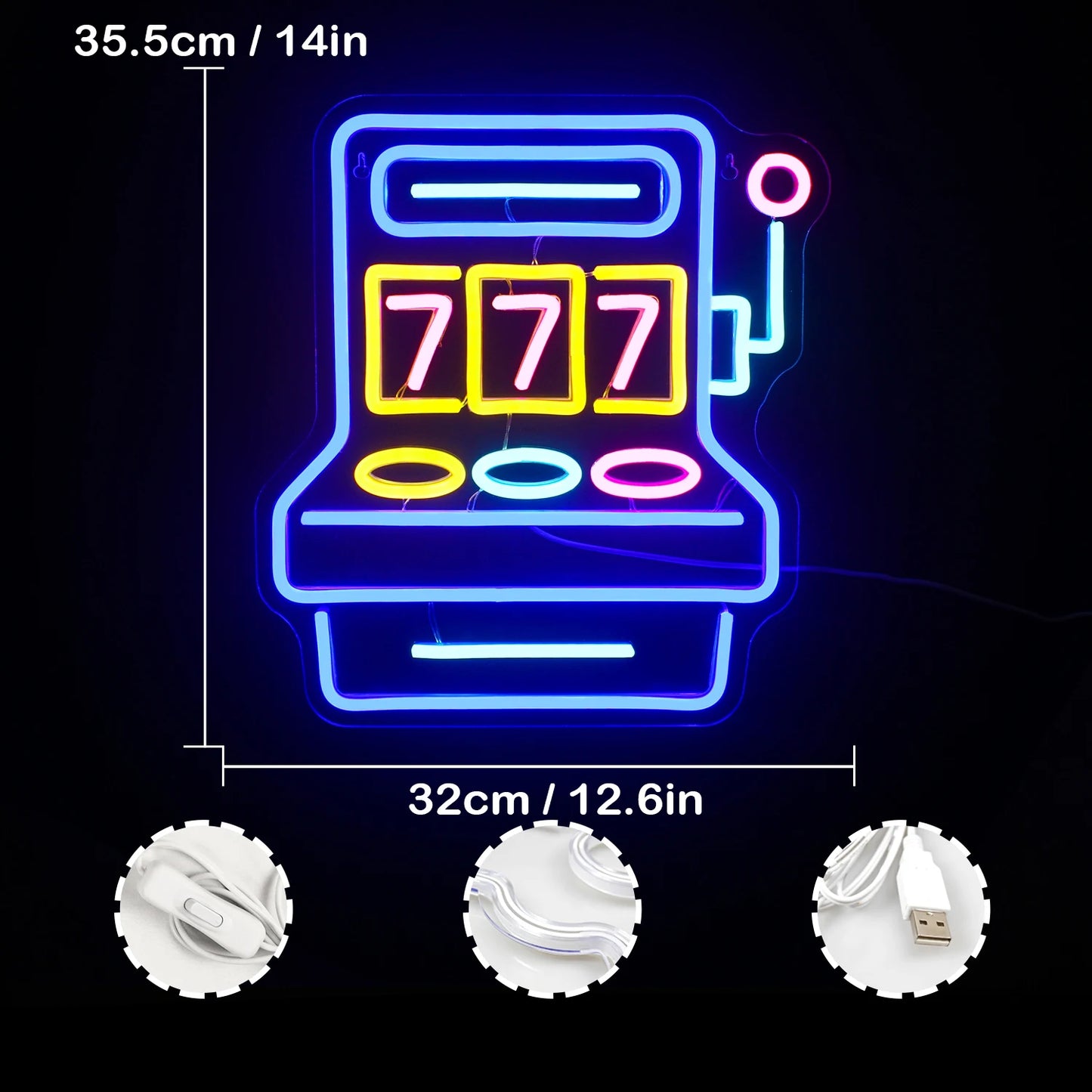 777 Game Room 5V Mini USB LED Neon Sign - Budget Friendly