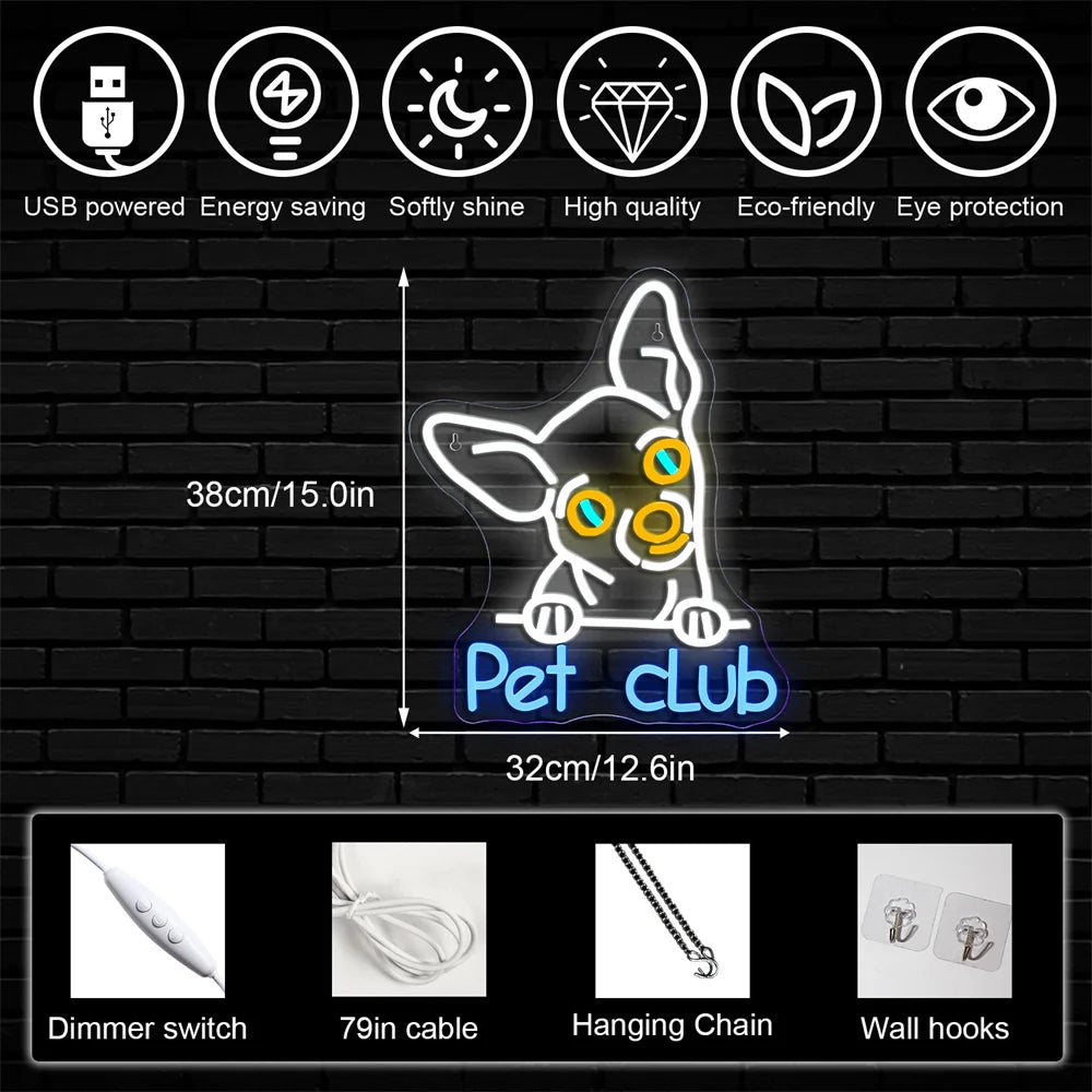Pet Club – Kutyapofa – LED-neon felirat (5 V USB)