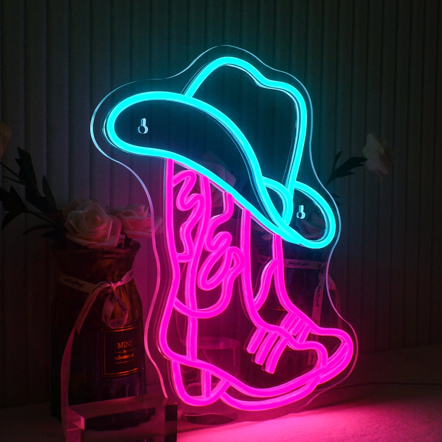 Cowboy Boot and Hat 5V Mini USB LED Neon Sign - Budget Friendly