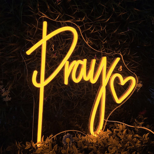 Pray – Srce za cerkveno dekoracijo – LED neonski napis (5 V USB)