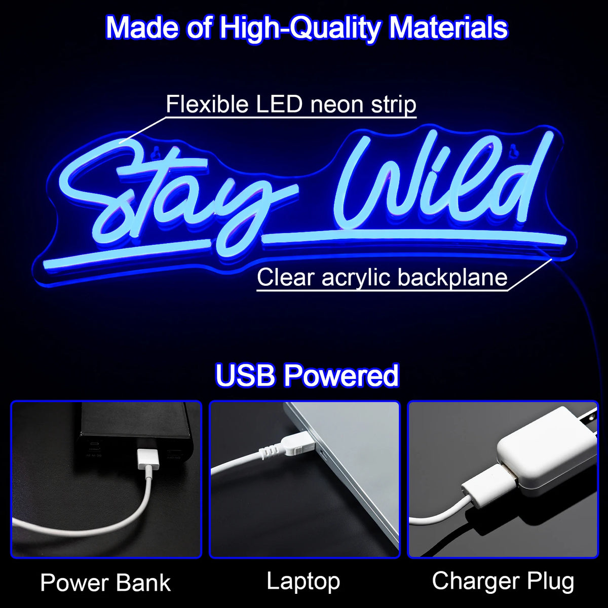 Stay Wild – néon LED (5 V USB)