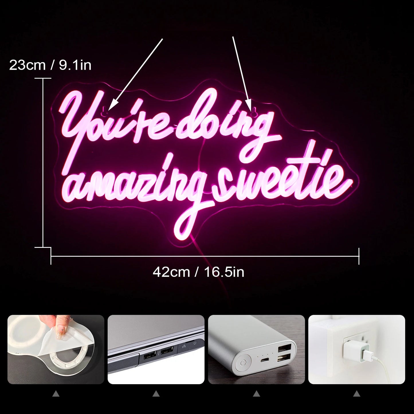 You're Doing Amazing Sweetie 5V Mini USB LED Neon Sign - Budget Friendly