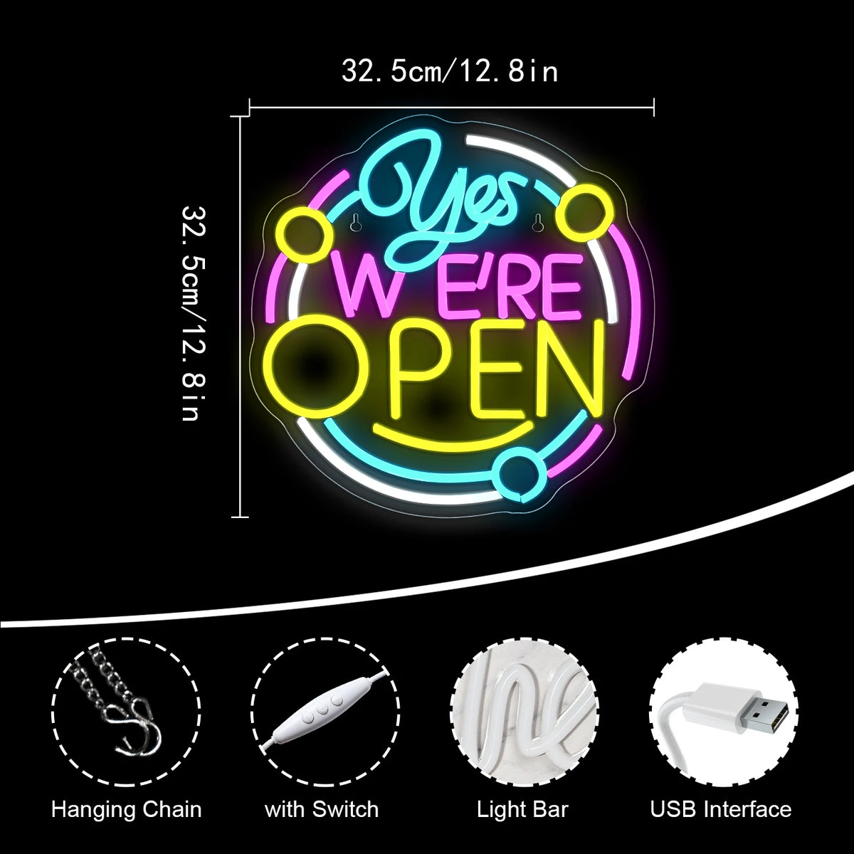 Yes We're Open – LED-neonreclame (5 V USB)