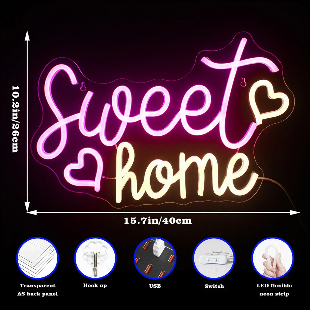 Sweet home – Hjerter – LED-lysskilt (5 V USB)