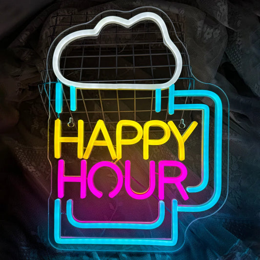 Wine Glass Happy Hour 5V Mini USB LED Neon Sign - Budget Friendly