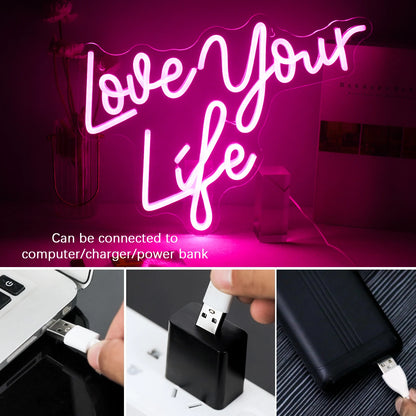 Love Your Life 5V Mini USB LED Neon Sign - Budget Friendly