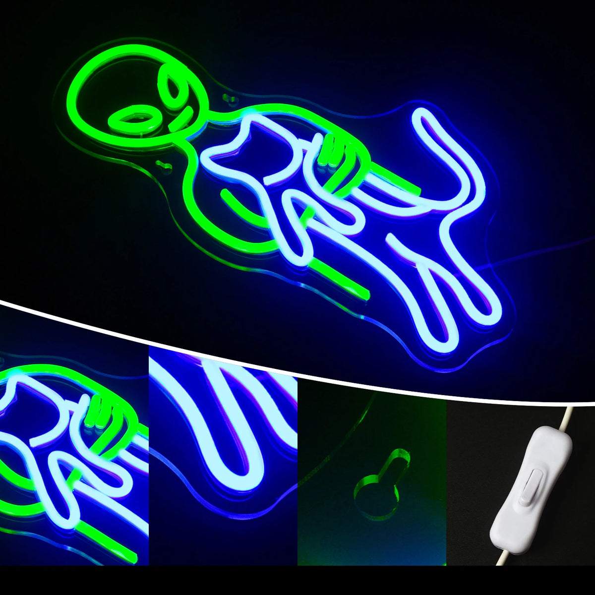 Extraterrestre vert – néon mural LED (5 V USB)