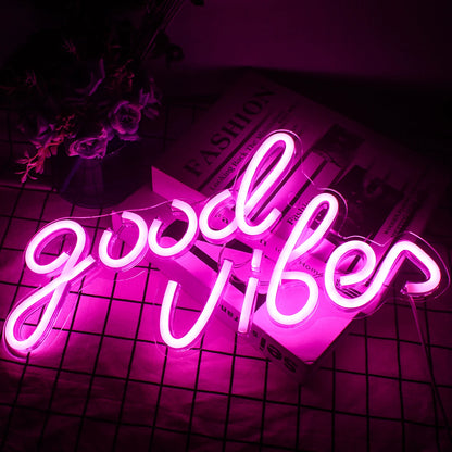 Good Vibes 5V Mini USB LED Neon Sign - Budget Friendly