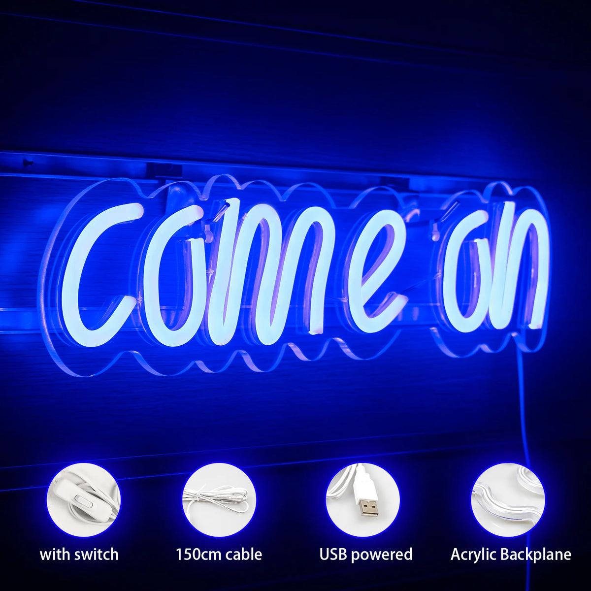 Come On – LED-neonskilt (5 V USB)