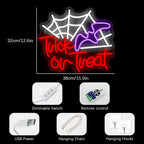 Trick or Treat – Paučina i vještičji šešir – LED neonski natpis (5 V USB)