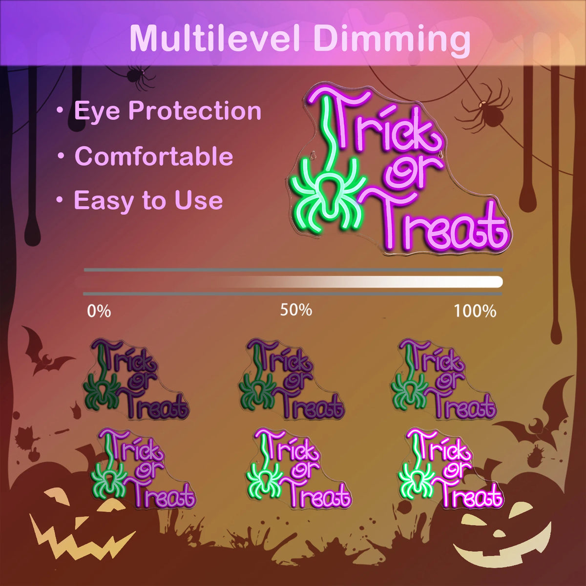 Trick or Treat – Pók – LED-neon felirat (5 V USB)