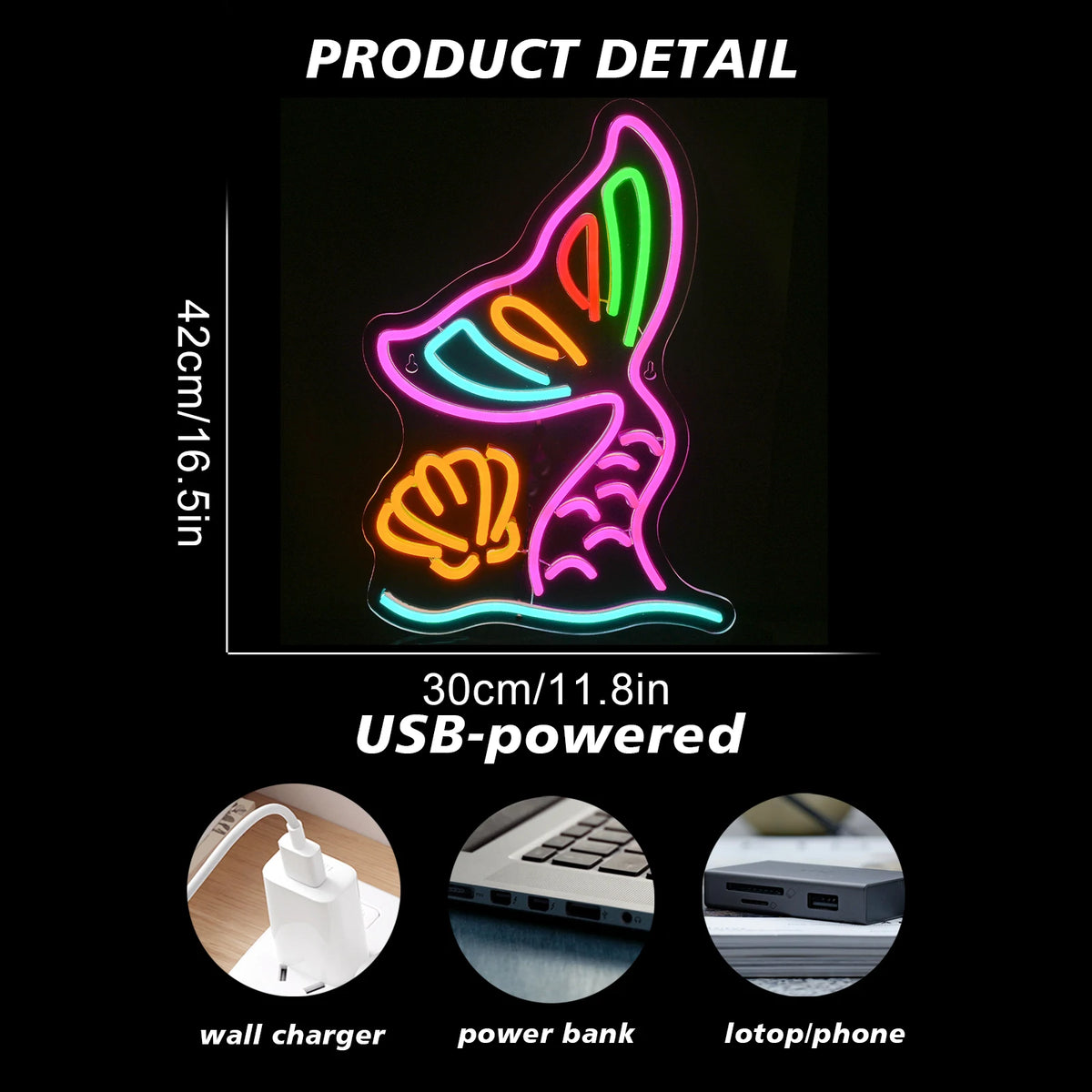 Havfruehaler – LED-neonskilt (5 V USB)