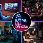 EAT PIE, KILL DEMONS – Fetta di torta – insegna al neon LED (5 V USB)