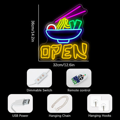 Open Ramen 5V Mini USB LED Neon Sign - Budget Friendly