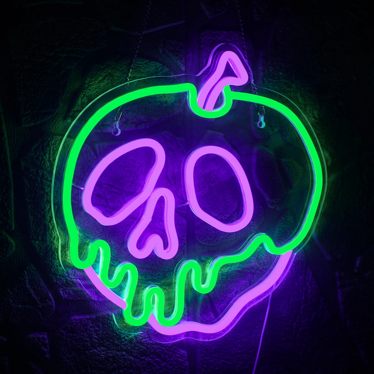 Æble med kraniemotiv – LED-neonskilt (5 V USB)