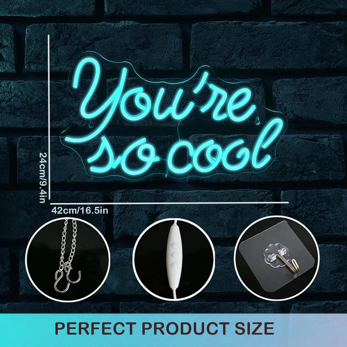 You're so cool – Letras azul hielo – letrero de neón LED (5 V USB)