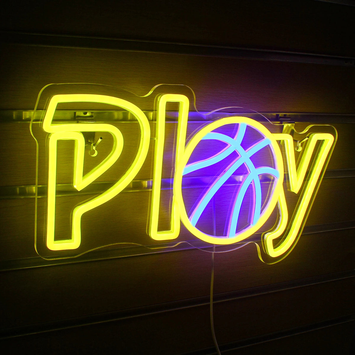 Play – Balón de baloncesto en lugar de la A – rótulo de neón LED (5 V USB)