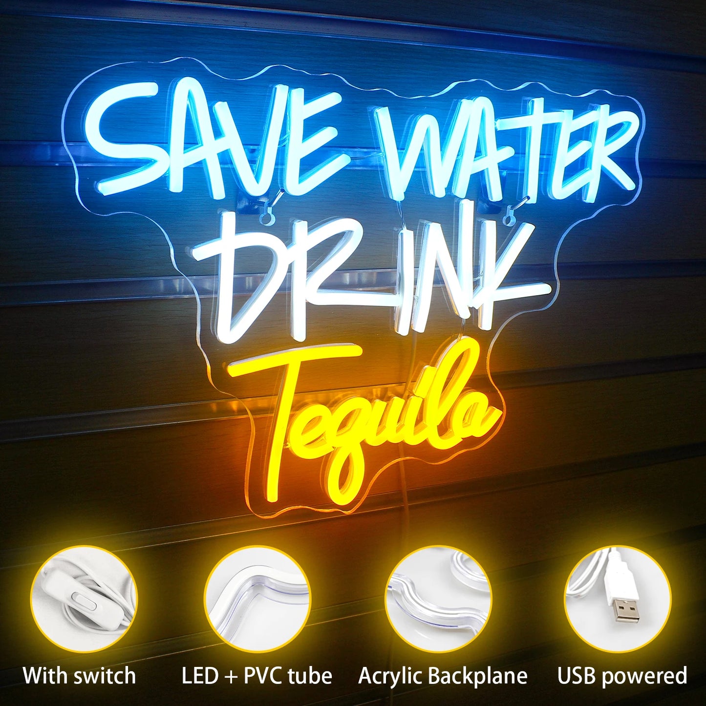 Save Water Drink Tequila 5V Mini USB LED Neon Sign - Budget Friendly