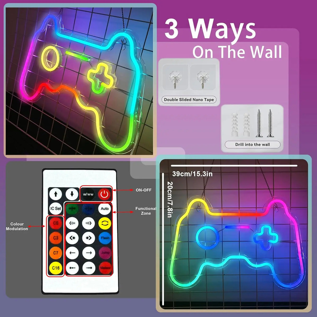 Gamingmotiv – LED-neonskilt (5 V USB)