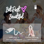 But First Beautiful – Inimă – reclamă luminoasă neon LED (5 V USB)