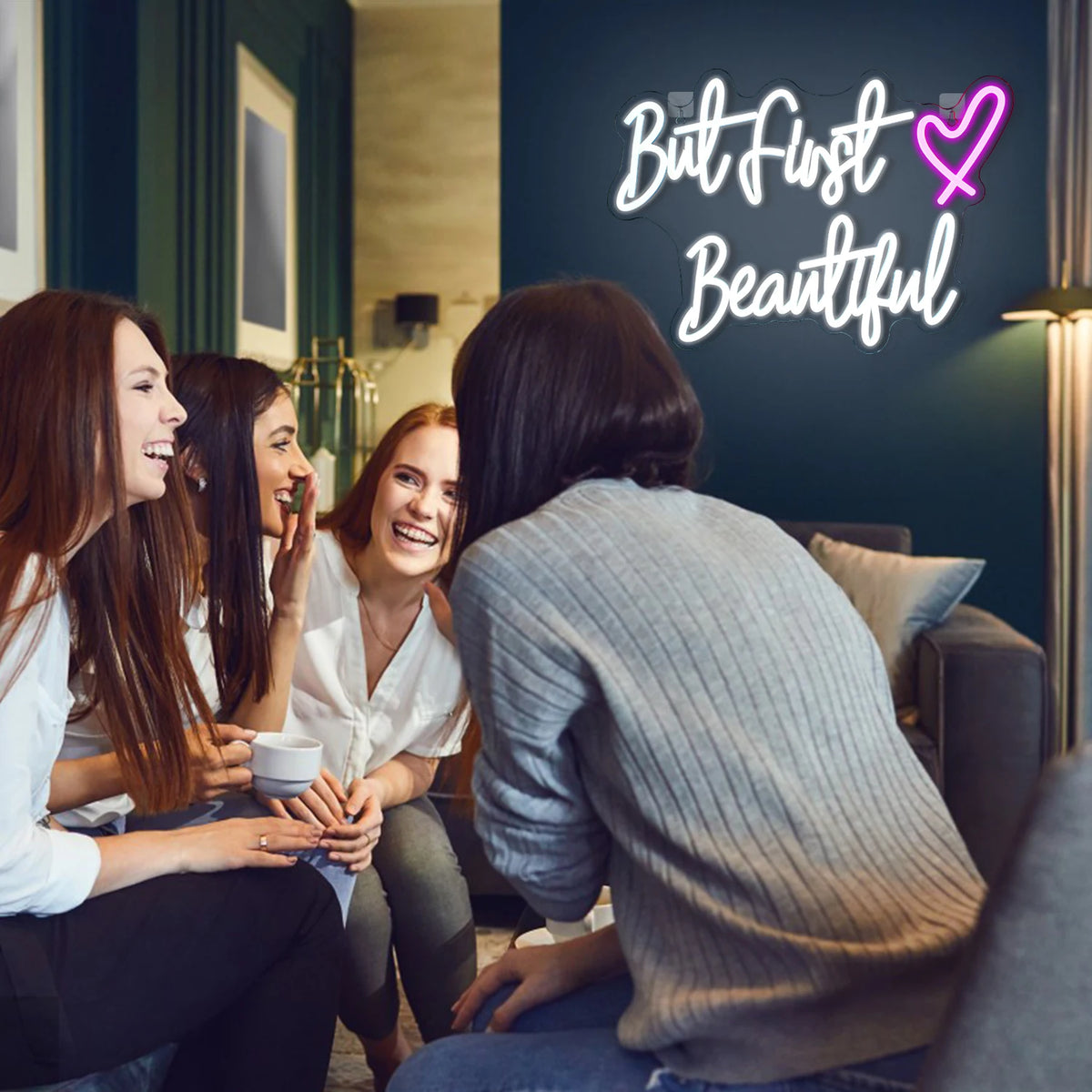 But First Beautiful – Inimă – reclamă luminoasă neon LED (5 V USB)