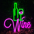 Wine – Vörösboros üveg és pohár – LED-neon fényreklám (5 V USB)