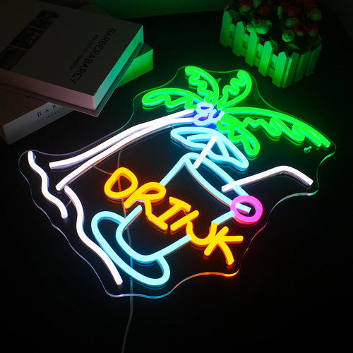 DRINK – Palmier și cocktail – reclamă luminoasă neon LED (5 V USB)