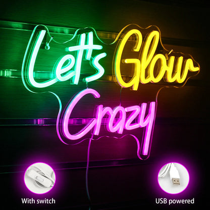 Let's Glow Crazy 5V Mini USB LED Neon Sign - Budget Friendly